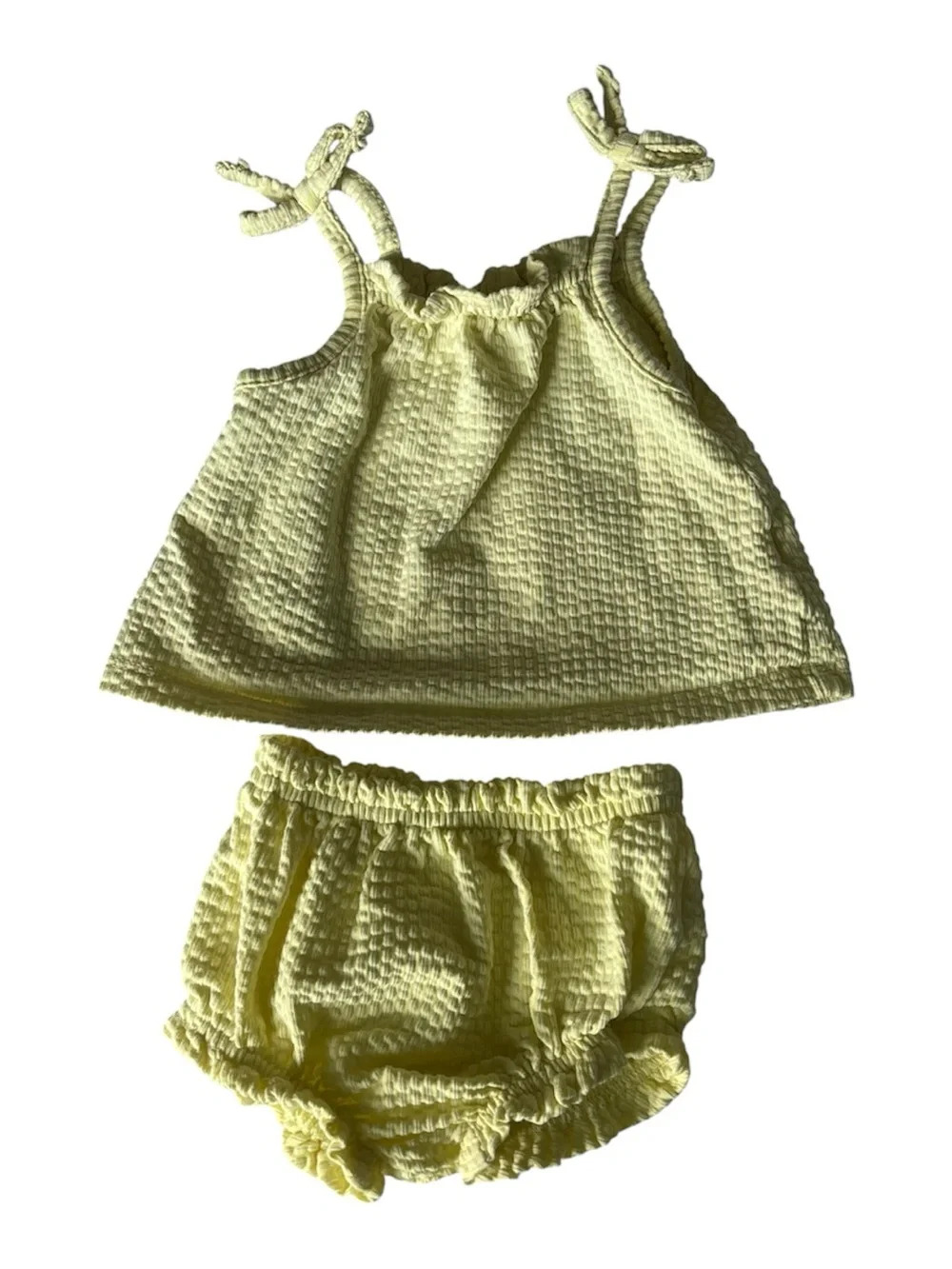 Cat & Jack Baby Yellow Seersucker Waffle Knit Cami & Bloomers Set 0-3M